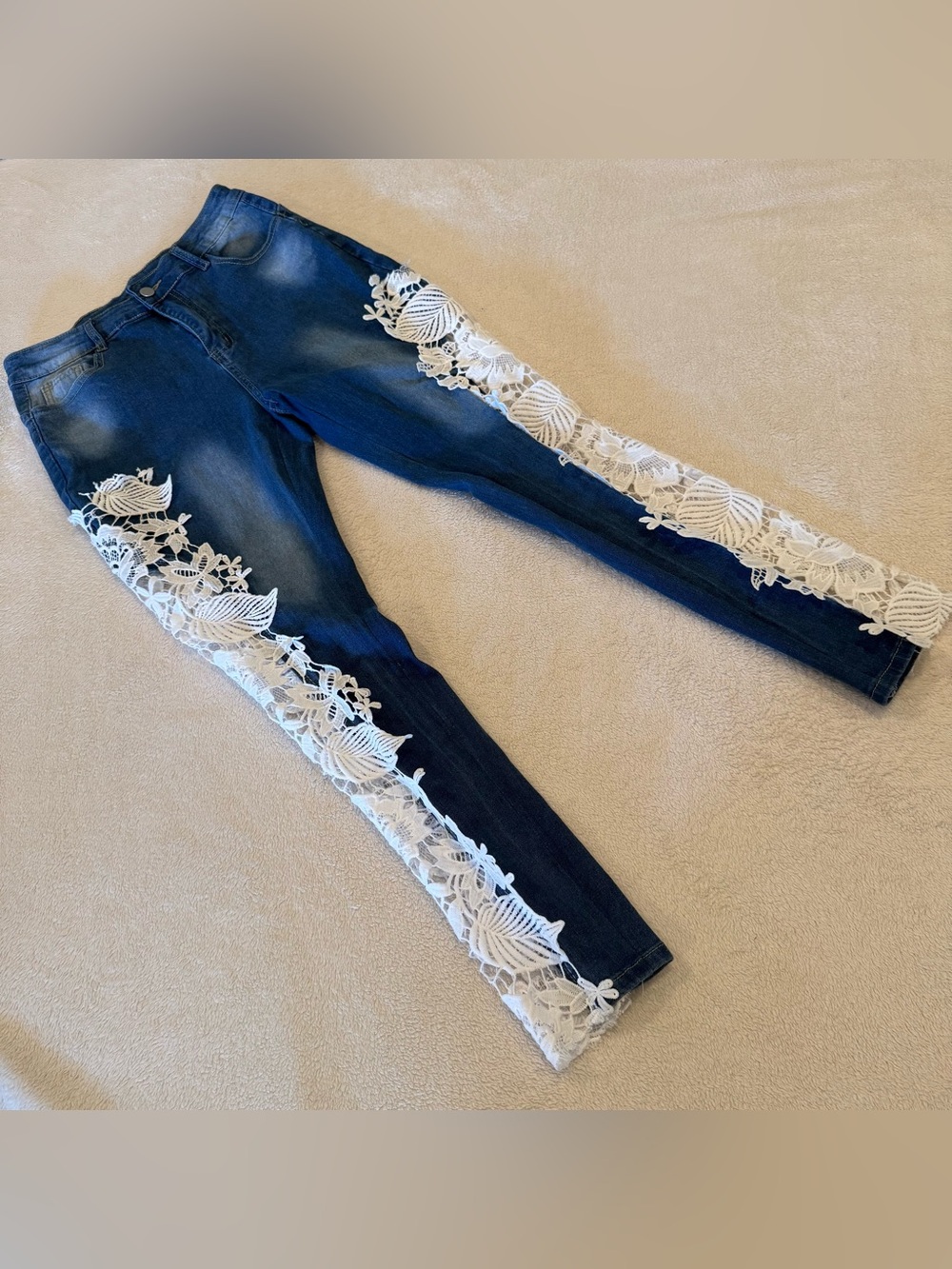 Women's medium wash Jeans with White Lace